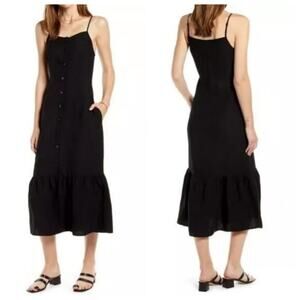 Something Navy Women size Medium Black Layered Midi Sundress Button Front